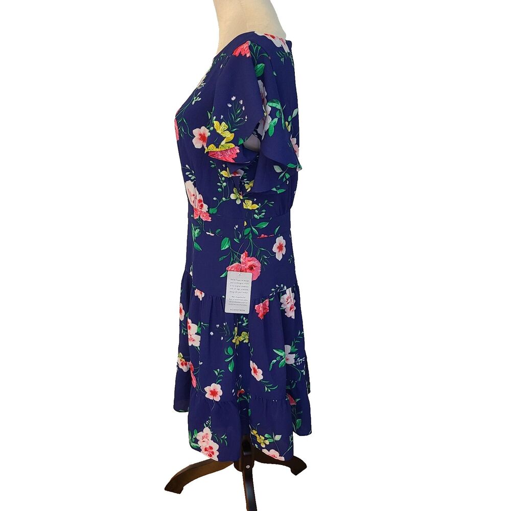 Eliza J Flutter Sleeve Floral Dress Sz 10 Navy Tiered Ruffle Hem Boho Event NWOT - Picture 5 of 10